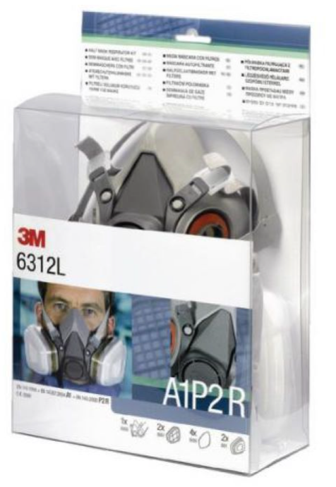 3M 6312L Reusable Half Face Mask Respirator (Half Mask 6200 / 2 A1 Filters / 4 P2 R Particle Insertion Filters / 2 Filter Covers) Starter Pack