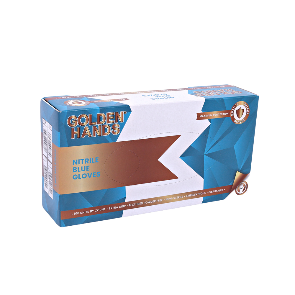 Golden Hands Blue Nitrile Gloves Powdered - Medium