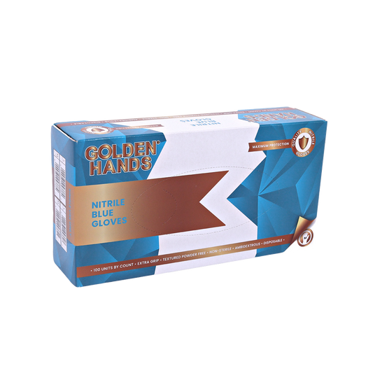 Golden Hands Blue Nitrile Gloves Powdered - Medium