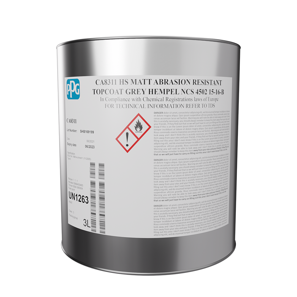 PPG Aerospace CA8311 HS Matt Abrasion Resistant Topcoat Grey Hempel NCS 4502 15-16-B Mix - 3 lit