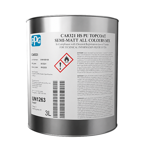 PPG Aerospace CA8321 HS PU Topcoat Semi-Matt All Colours Mix - 3 lit